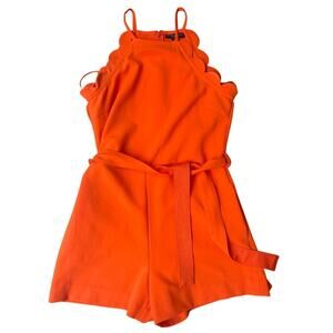 Showgirl Orange Scallop Tie Waist Belted Romper.  Size XS.